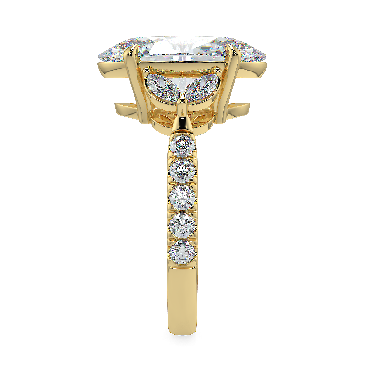 3-5 Carat Oval Lab-Grown Diamond Solitaire Ring with Marquise & Round Side Stones