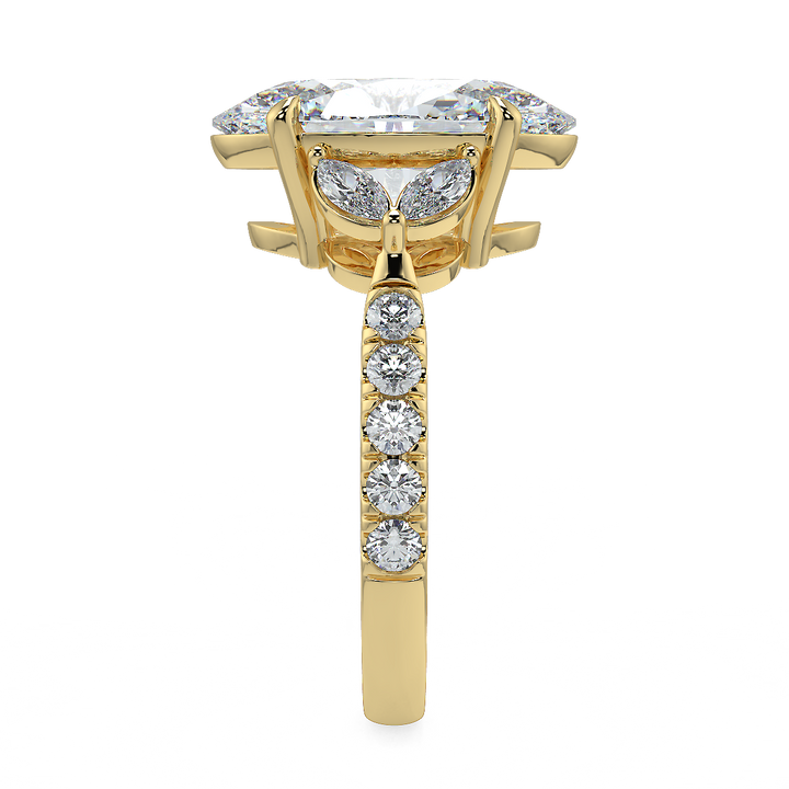 3-5 Carat Oval Lab-Grown Diamond Ring with Marquise & Round Side Stones