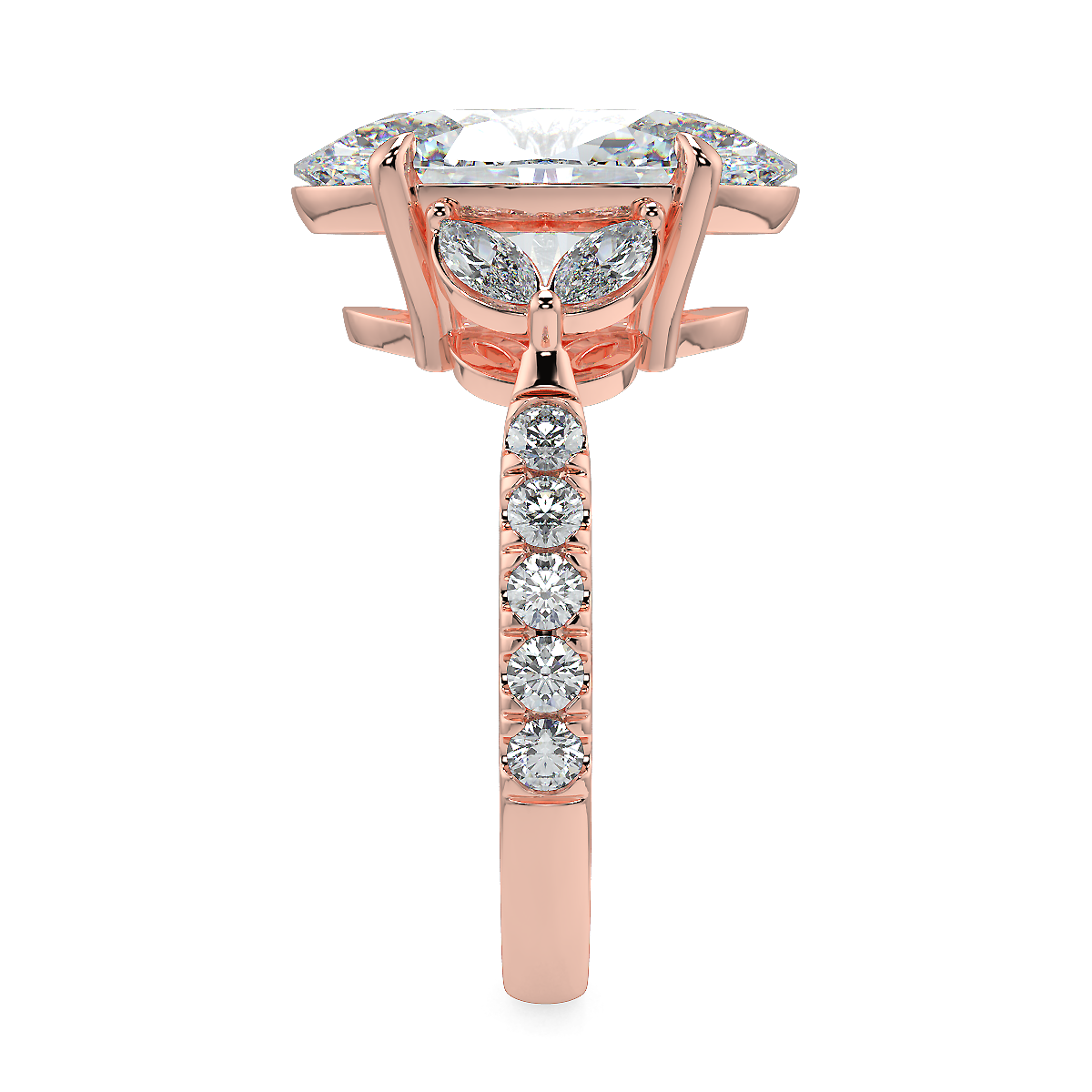 3-5 Carat Oval Lab-Grown Diamond Solitaire Ring with Marquise & Round Side Stones