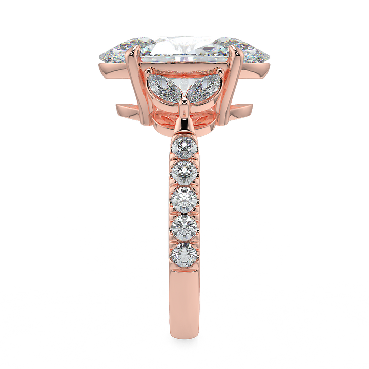 3-5 Carat Oval Lab-Grown Diamond Ring with Marquise & Round Side Stones