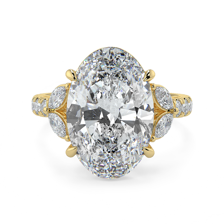 3-5 Carat Oval Lab-Grown Diamond Ring with Marquise & Round Side Stones