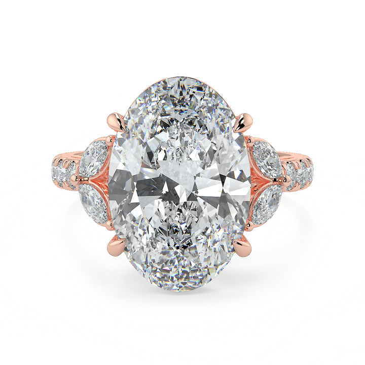 3-5 Carat Oval Lab-Grown Diamond Ring with Marquise & Round Side Stones