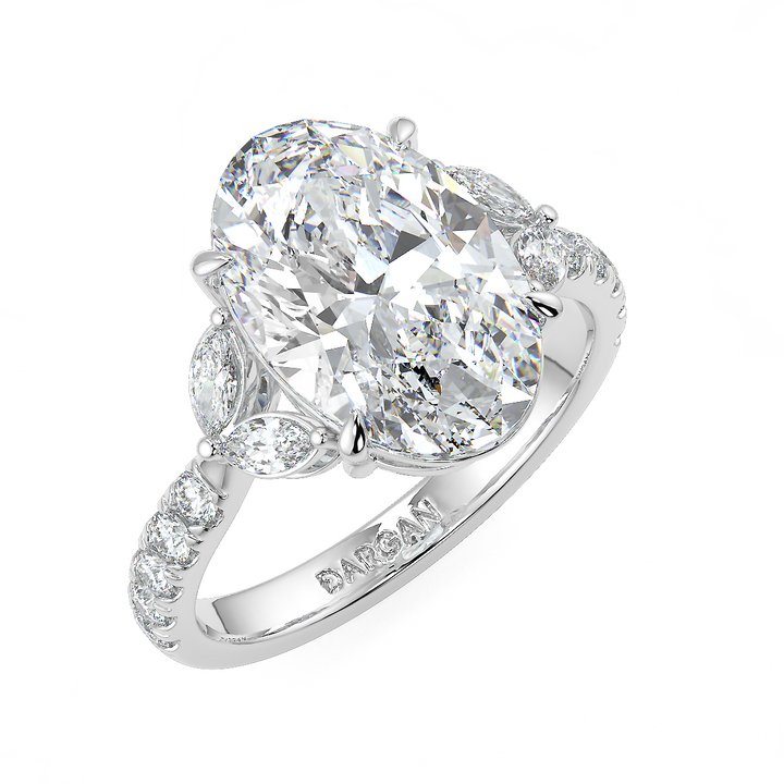 3-5 Carat Oval Lab-Grown Diamond Ring with Marquise & Round Side Stones