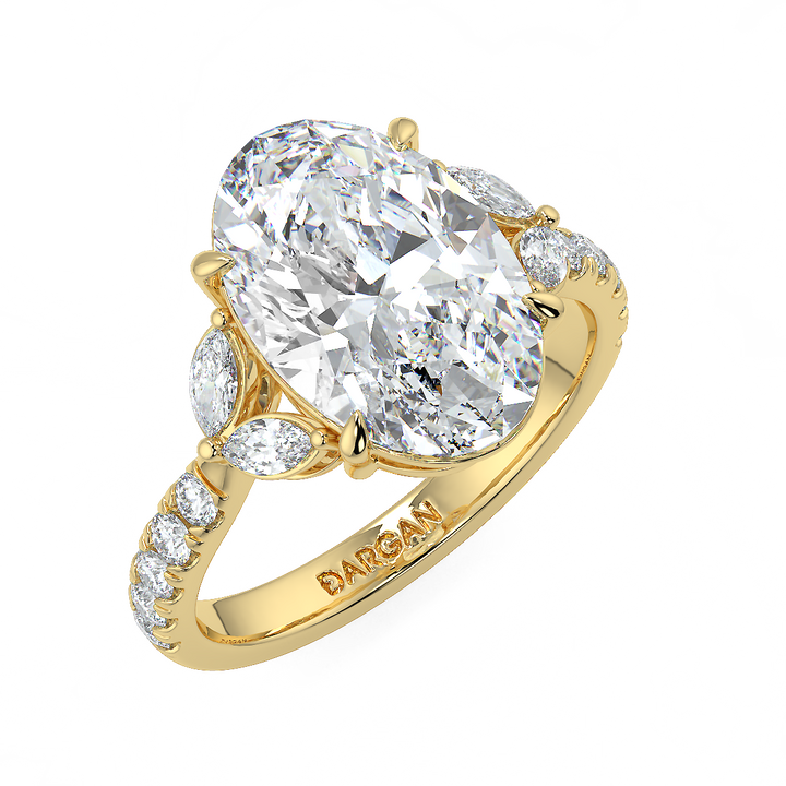 3-5 Carat Oval Lab-Grown Diamond Ring with Marquise & Round Side Stones