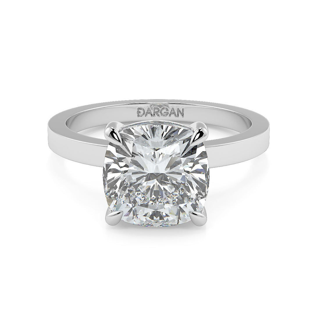 Cushion-Cut Flat Shank Band Diamond Solitaire Ring 18K Gold