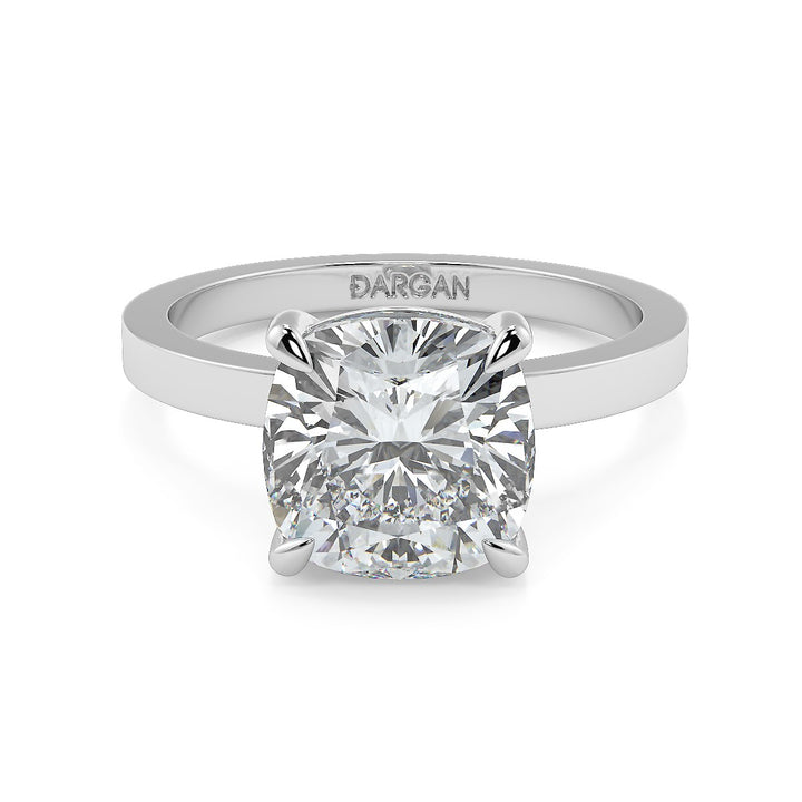 Cushion-Cut Flat Shank Band Diamond Solitaire Ring | 18K Gold | 1 to 5 Carats