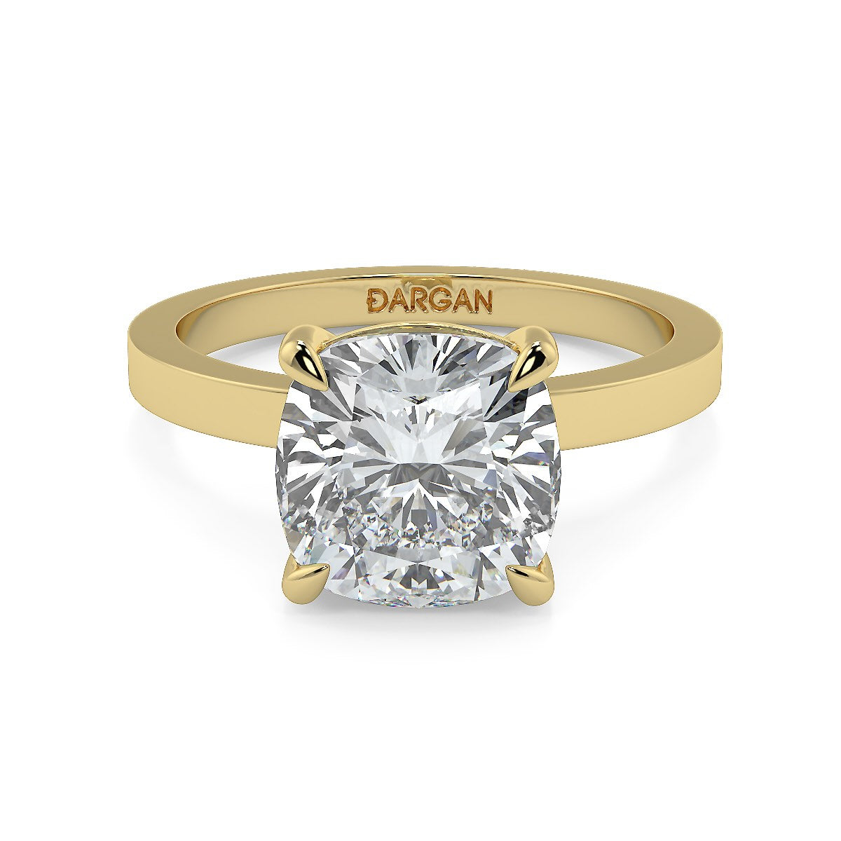 Cushion-Cut Flat Shank Band Diamond Solitaire Ring | 18K Gold | 1 to 5 Carats