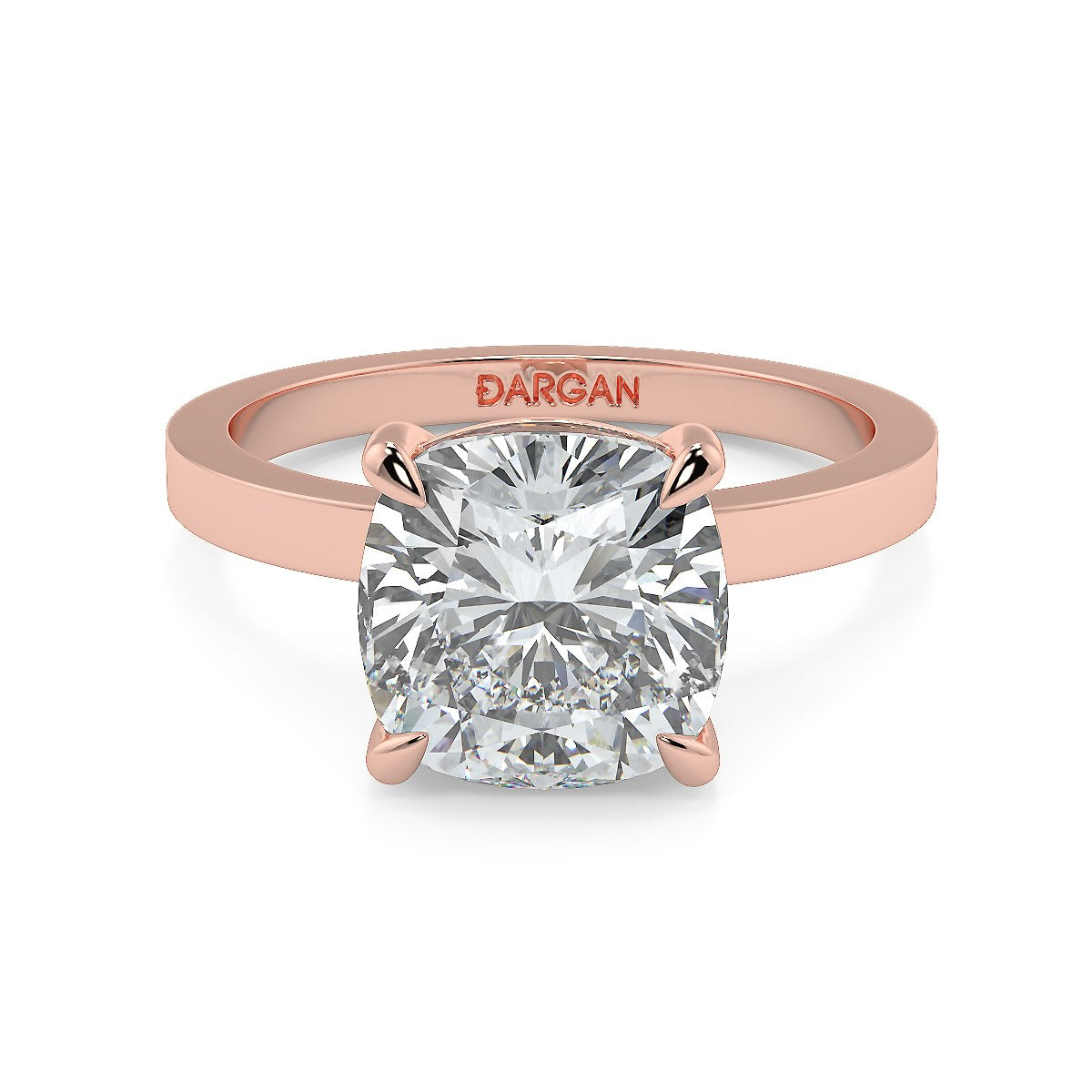 Cushion-Cut Flat Shank Band Diamond Solitaire Ring | 18K Gold | 1 to 5 Carats