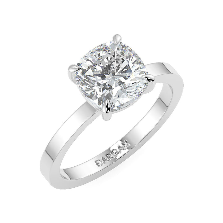 Cushion-Cut Flat Shank Band Diamond Solitaire Ring | 18K Gold | 1 to 5 Carats