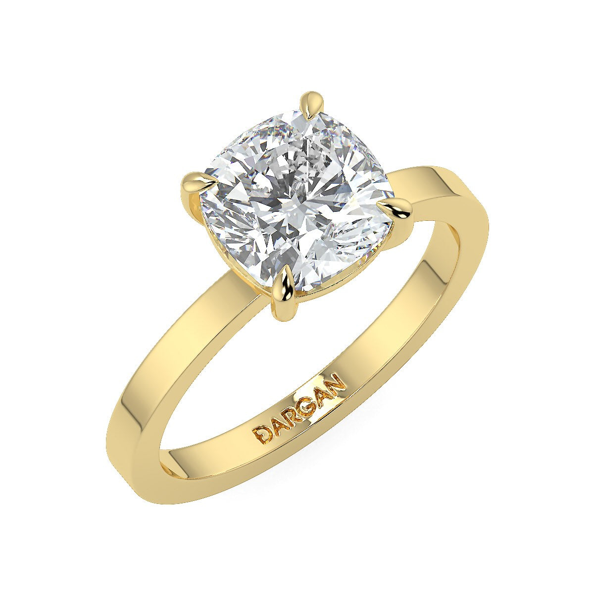 Cushion-Cut Flat Shank Band Diamond Solitaire Ring | 18K Gold | 1 to 5 Carats