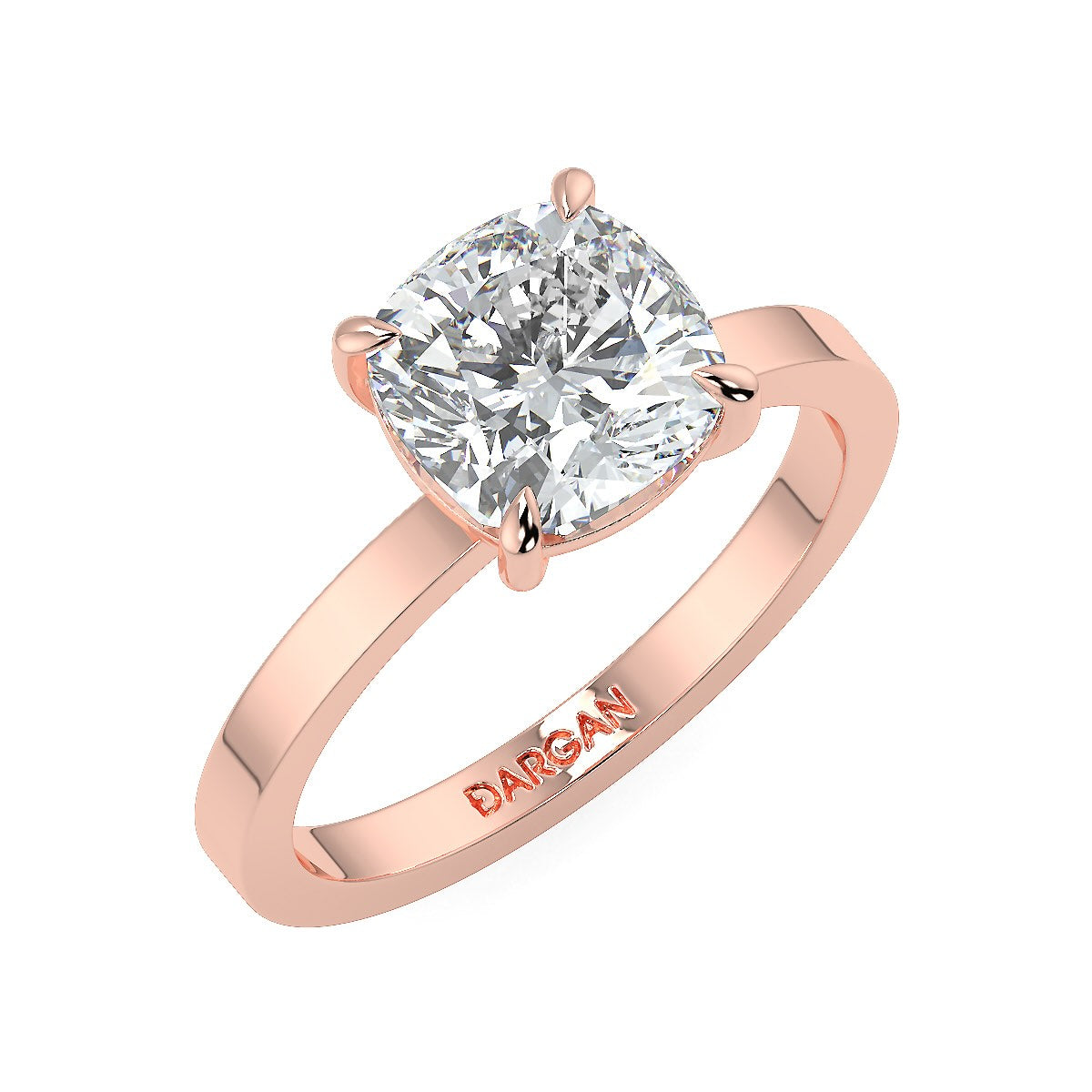 Cushion-Cut Flat Shank Band Diamond Solitaire Ring | 18K Gold | 1 to 5 Carats