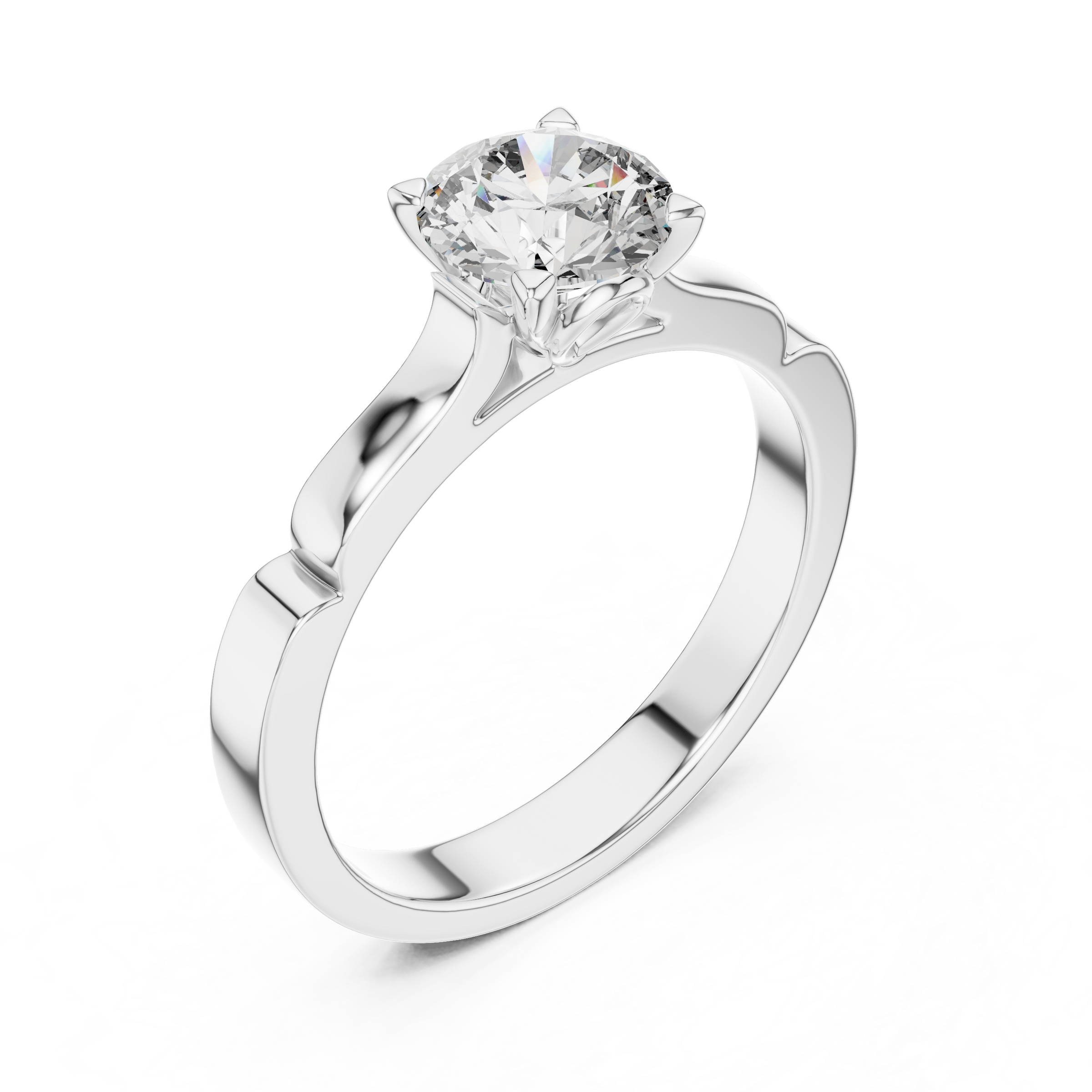 1–3 Carat Round Lab-Grown Diamond Solitaire Engagement Ring – Four-Prong, Plain Band, 18K Gold | Accent Band