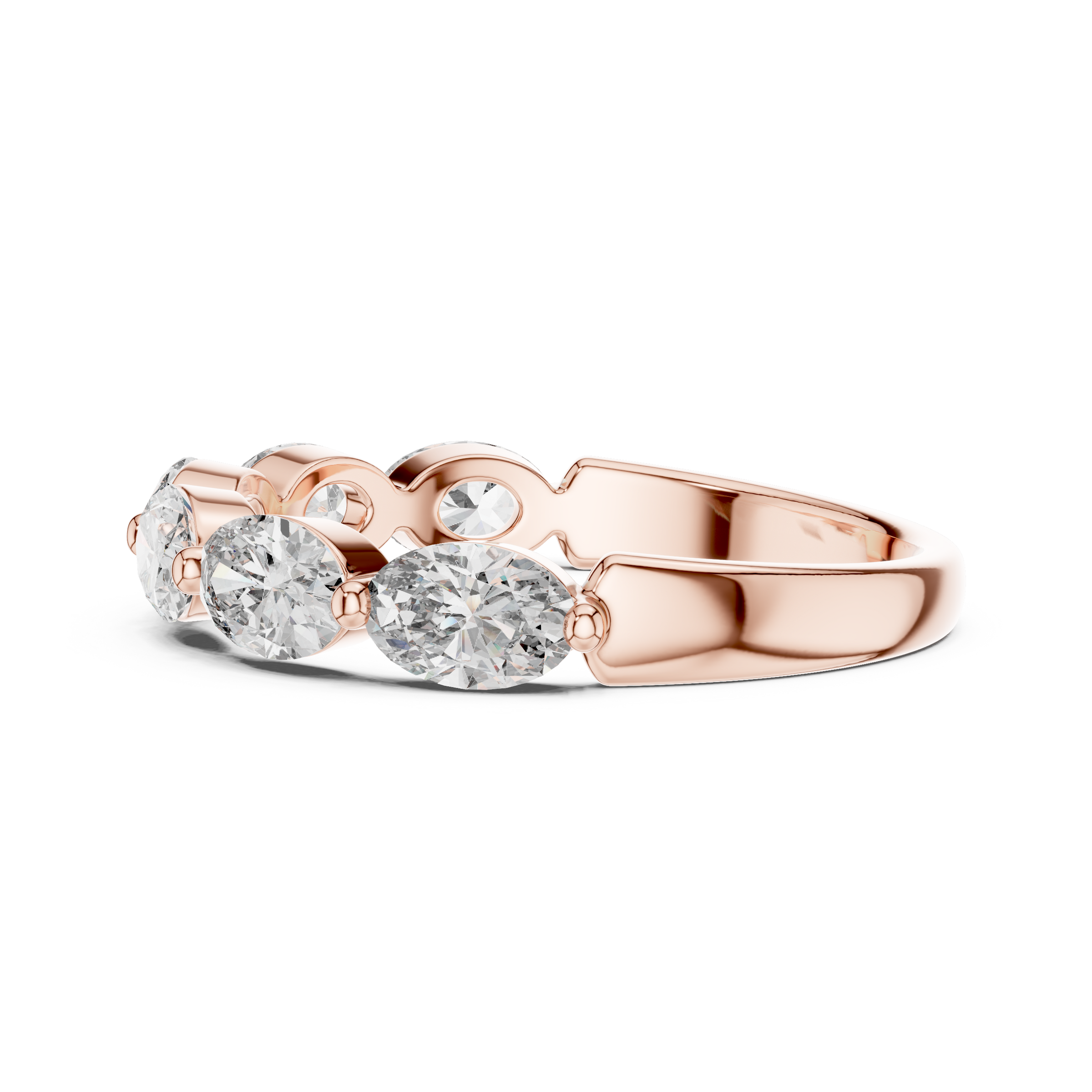 Half Eternity Oval Shape Lab-Grown Diamond Ring (0.20 Carat Each) in 18K Gold