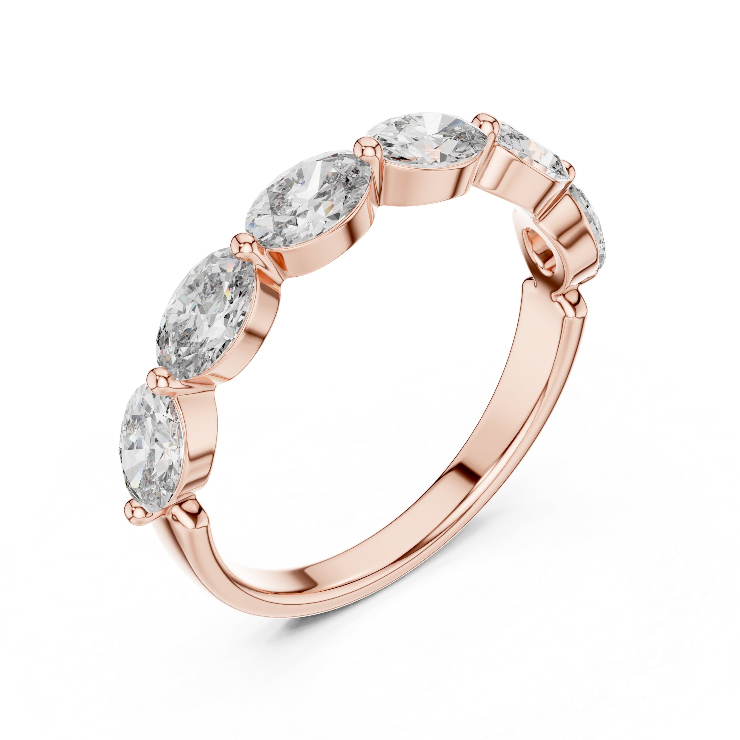 Half Eternity Oval Shape Lab-Grown Diamond Ring (0.20 Carat Each) in 18K Gold
