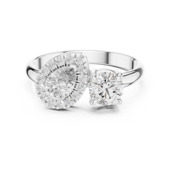 Toi et Moi Engagement Ring with Pear Solitaire and Round Halo Lab-Grown Diamonds (0.50 Carat Each) in 18K Gold