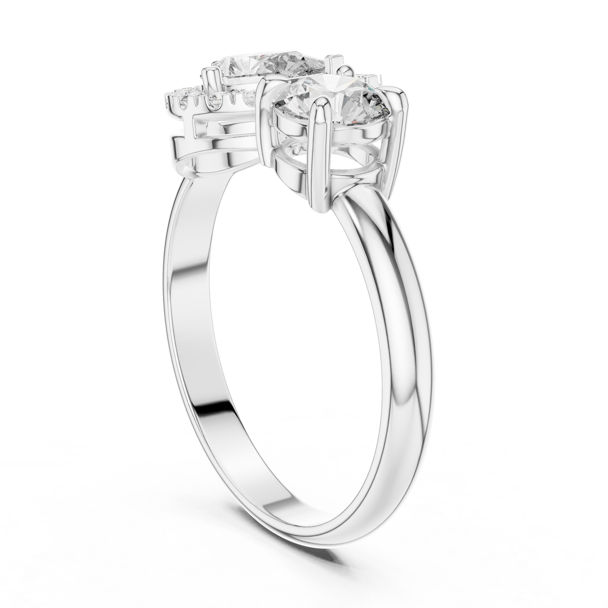 Toi et Moi Engagement Ring with Pear Solitaire and Round Halo Lab-Grown Diamonds (0.50 Carat Each) in 18K Gold