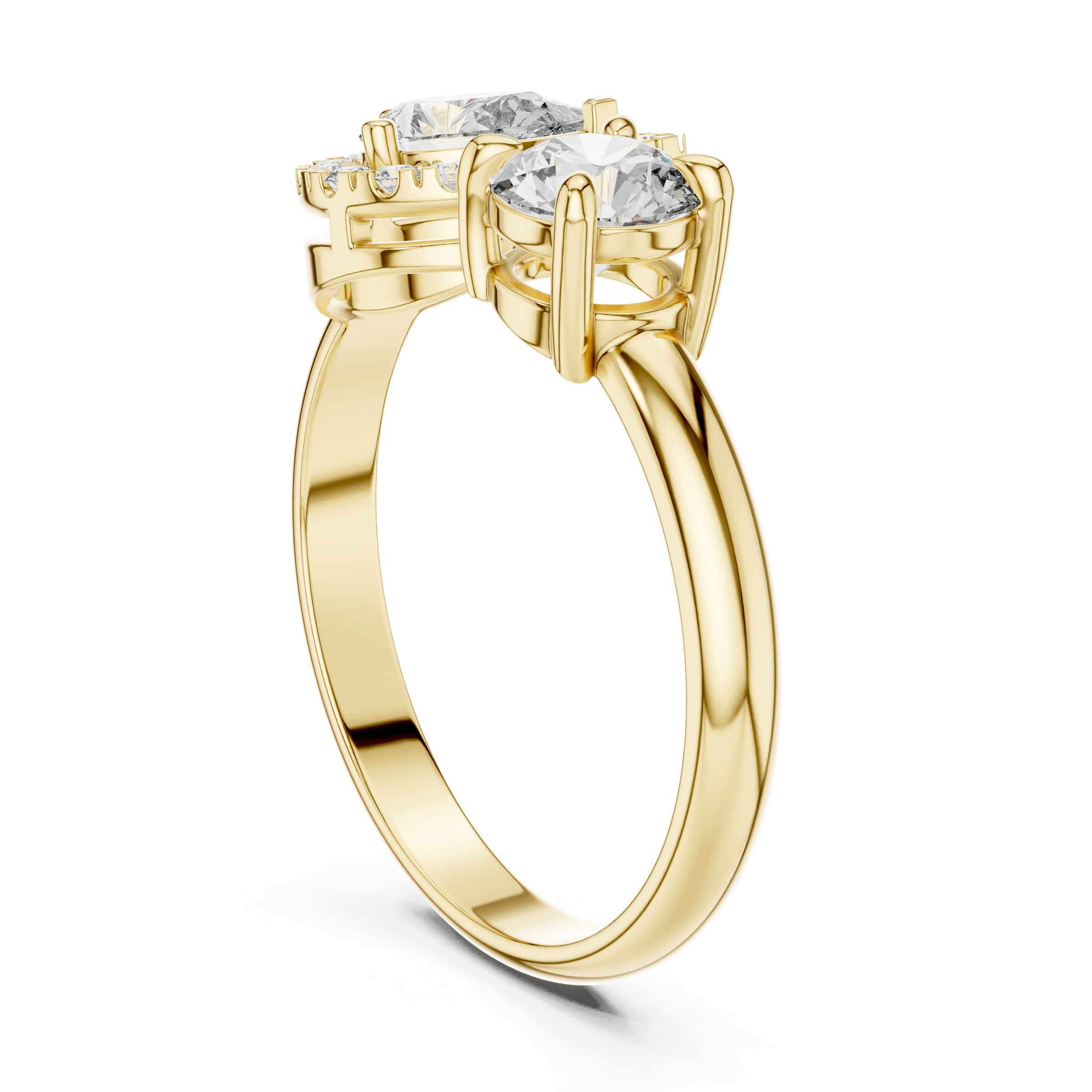 Toi et Moi Engagement Ring with Pear Solitaire and Round Halo Lab-Grown Diamonds (0.50 Carat Each) in 18K Gold