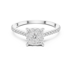 0.70 Carat Lab-Grown Diamond Cluster Ring with Pave Band in 18K Gold