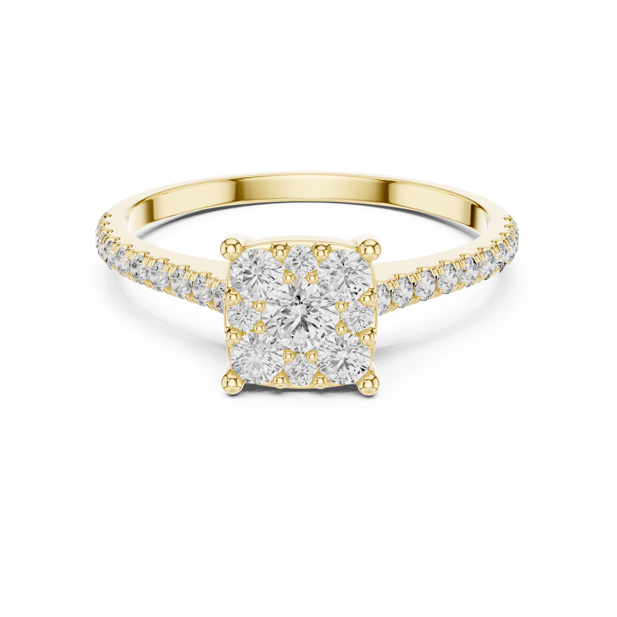0.70 Carat Lab-Grown Diamond Cluster Ring with Pave Band in 18K Gold