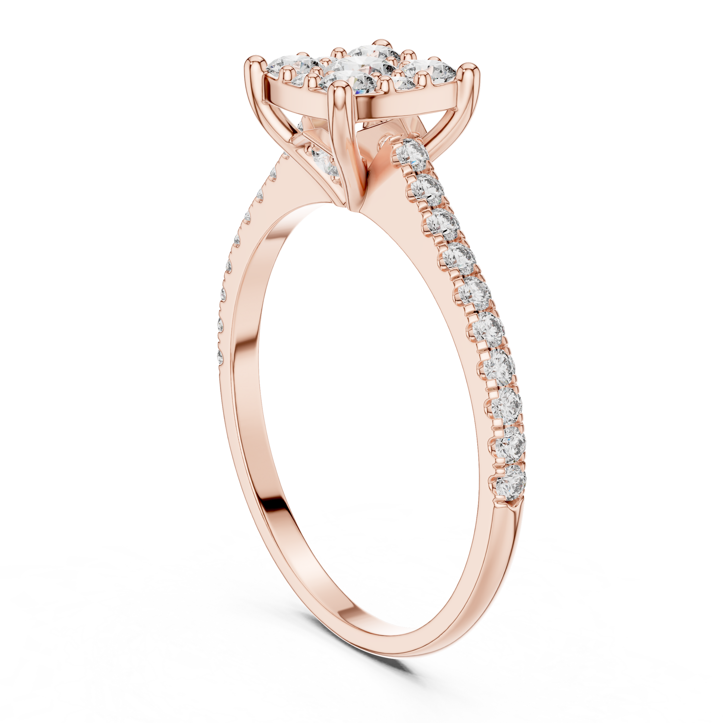 0.70 Carat Lab-Grown Diamond Cluster Ring with Pave Band in 18K Gold