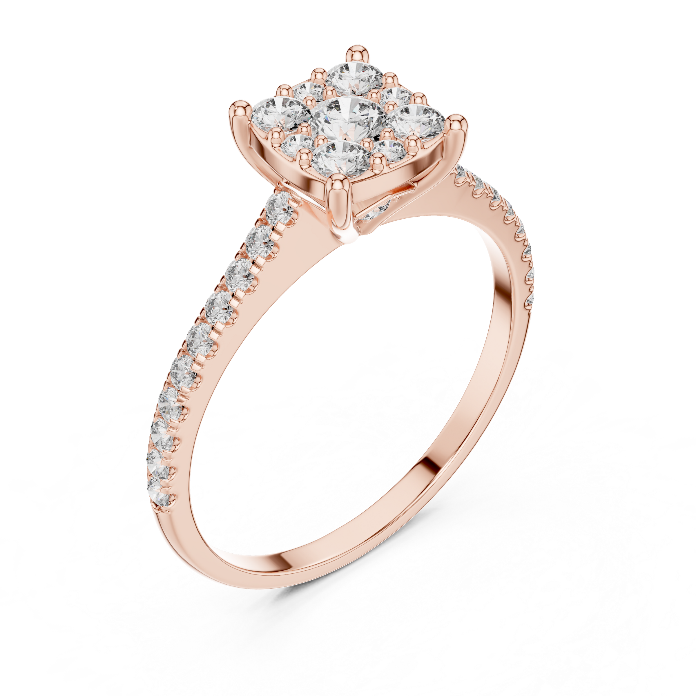 0.70 Carat Lab-Grown Diamond Cluster Ring with Pave Band in 18K Gold