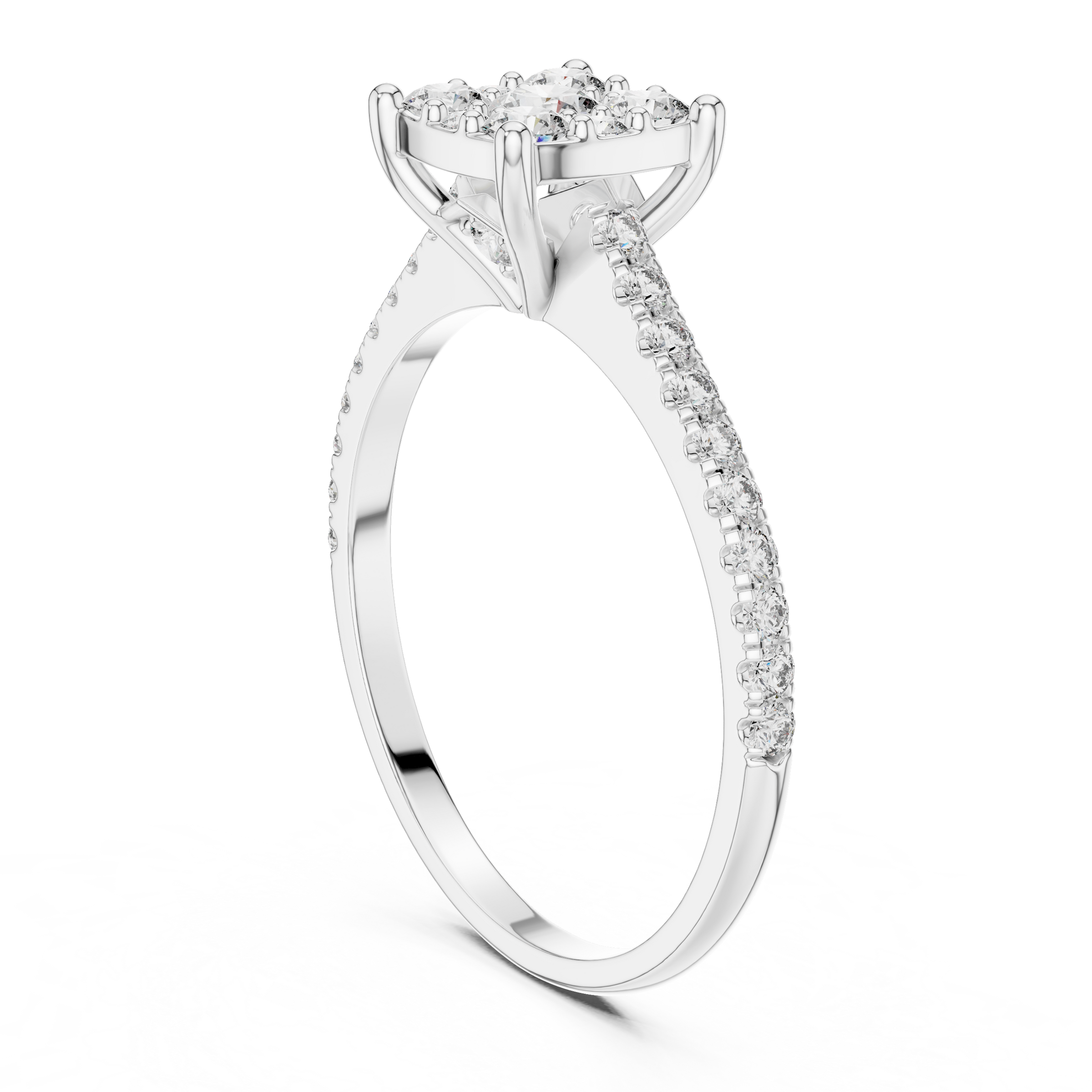 0.70 Carat Lab-Grown Diamond Cluster Ring with Pave Band in 18K Gold