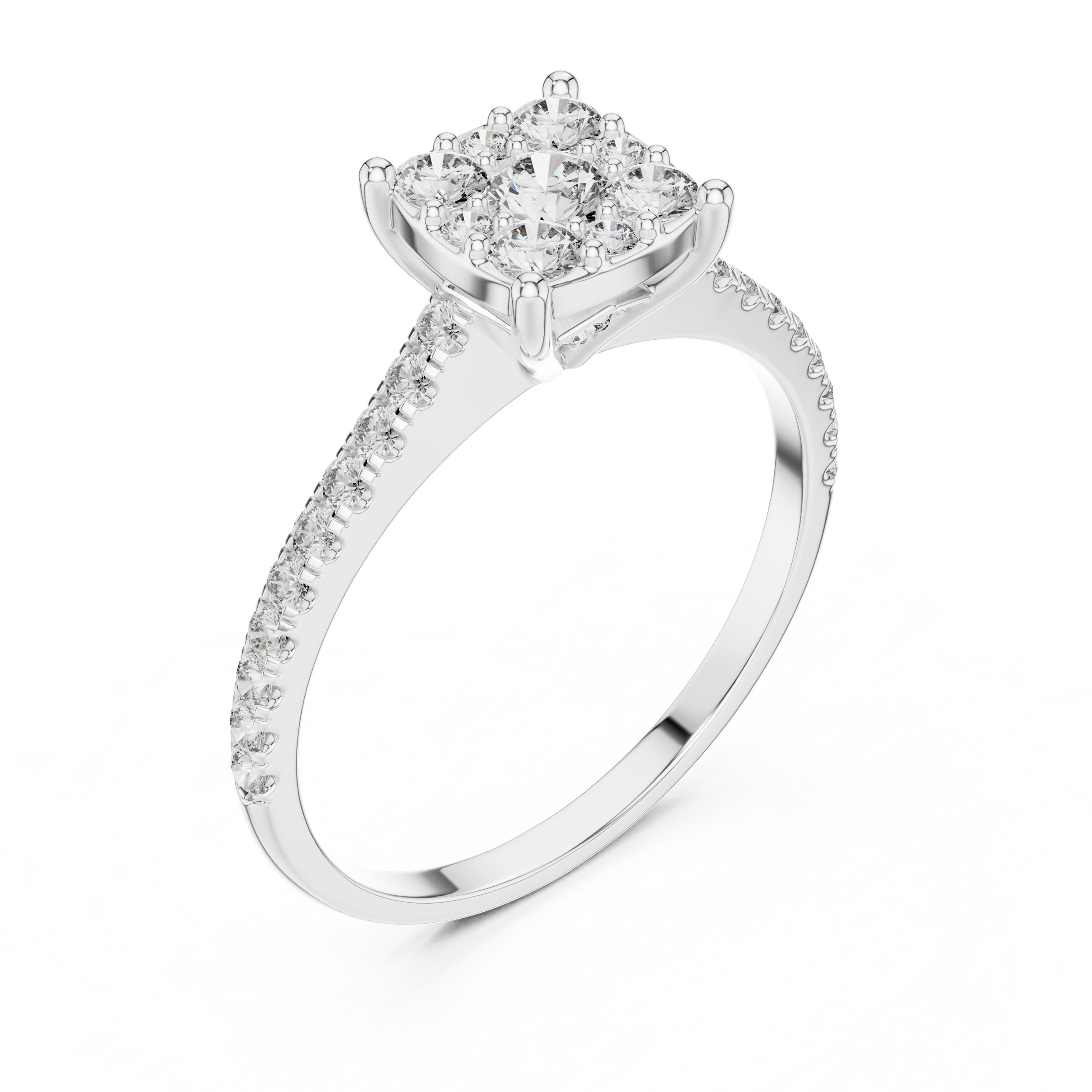 0.70 Carat Lab-Grown Diamond Cluster Ring with Pave Band in 18K Gold