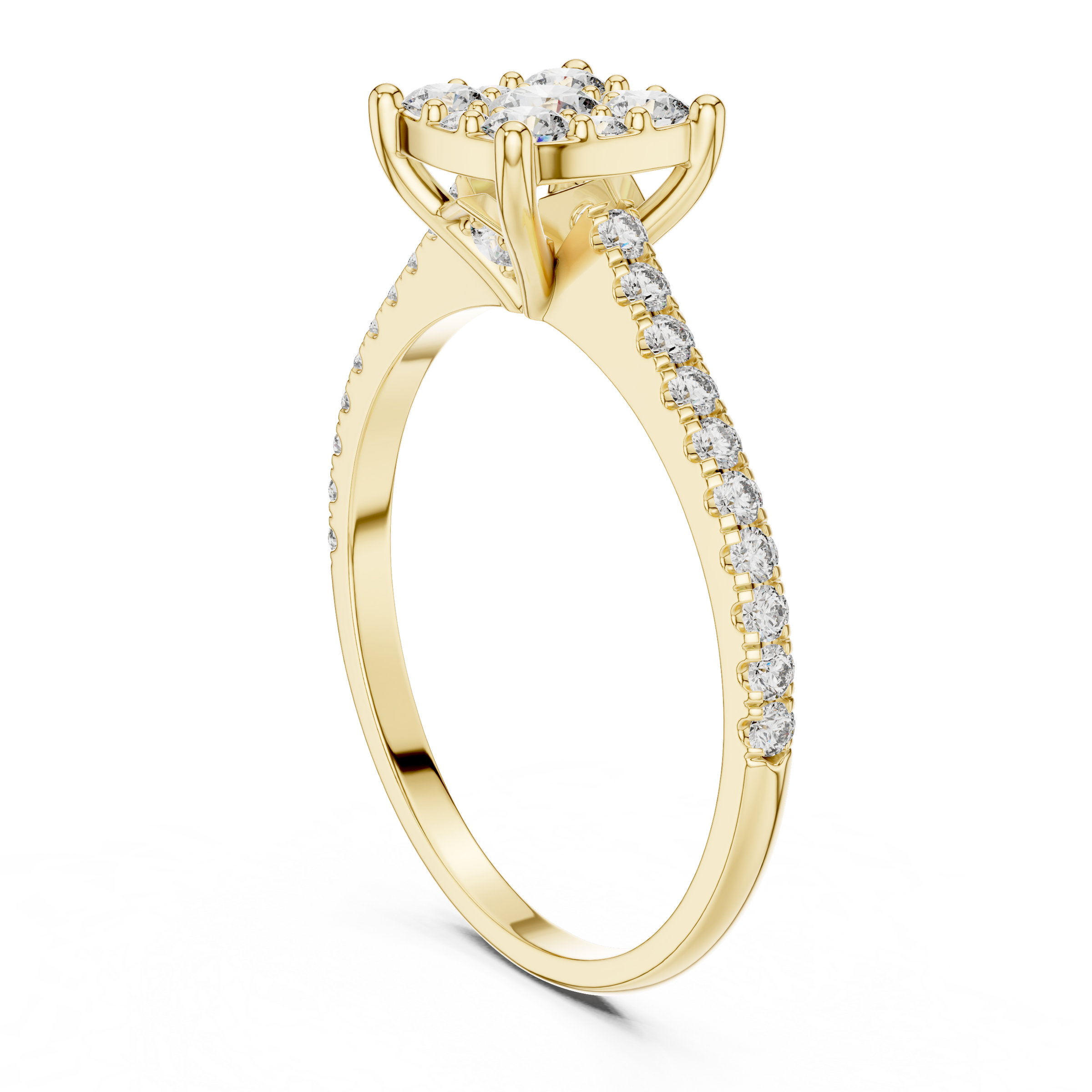 0.70 Carat Lab-Grown Diamond Cluster Ring with Pave Band in 18K Gold
