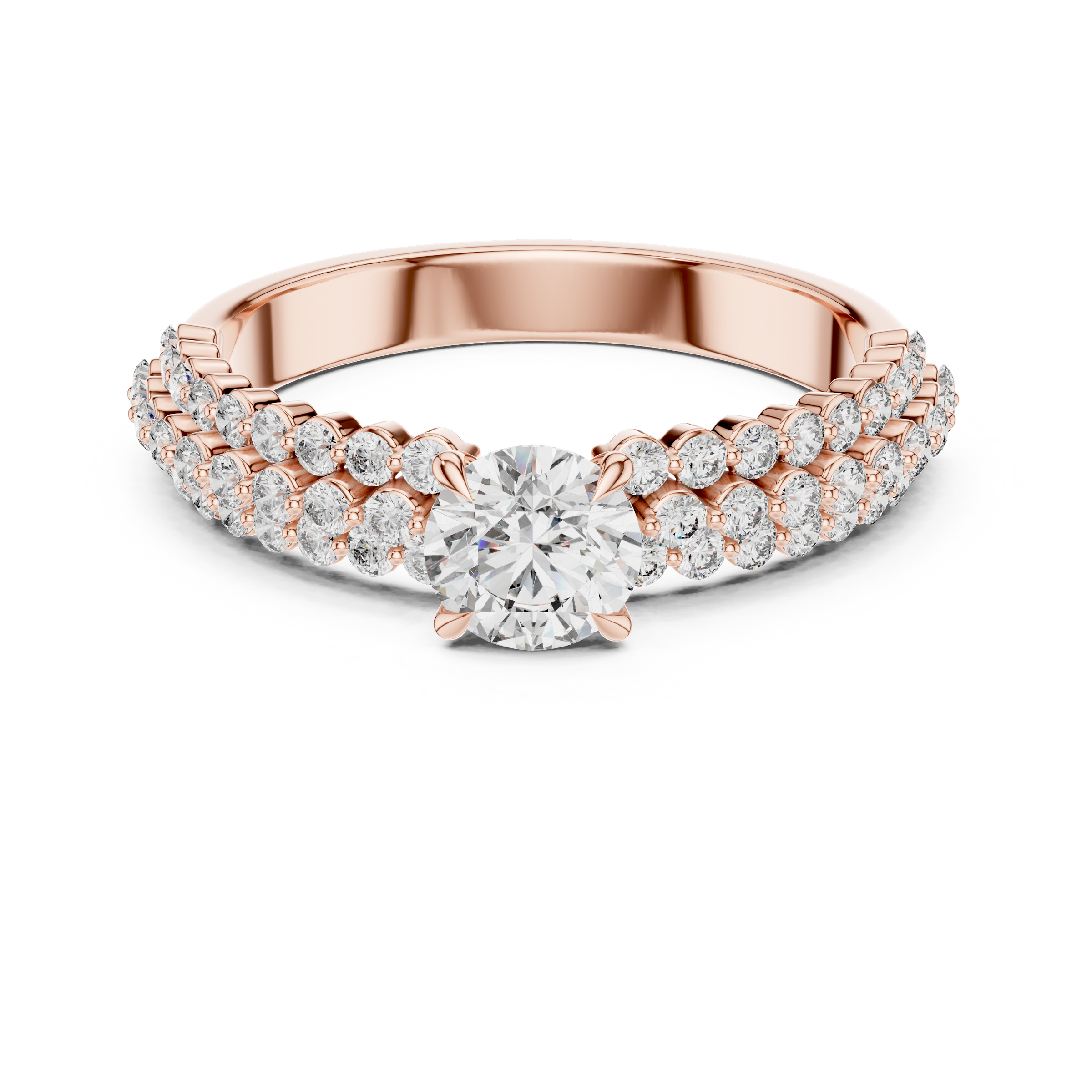 0.50 Carat Round Cut Lab-Grown Diamond Solitaire Engagement Ring with Double Pave Band in 18K Gold