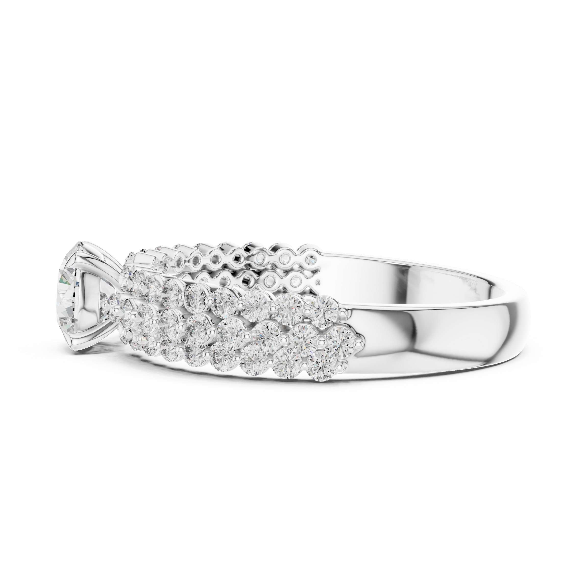 0.50 Carat Round Cut Lab-Grown Diamond Solitaire Engagement Ring with Double Pave Band in 18K Gold