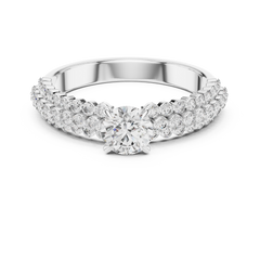 0.50 Carat Round Cut Lab-Grown Diamond Solitaire Engagement Ring with Double Pave Band in 18K Gold