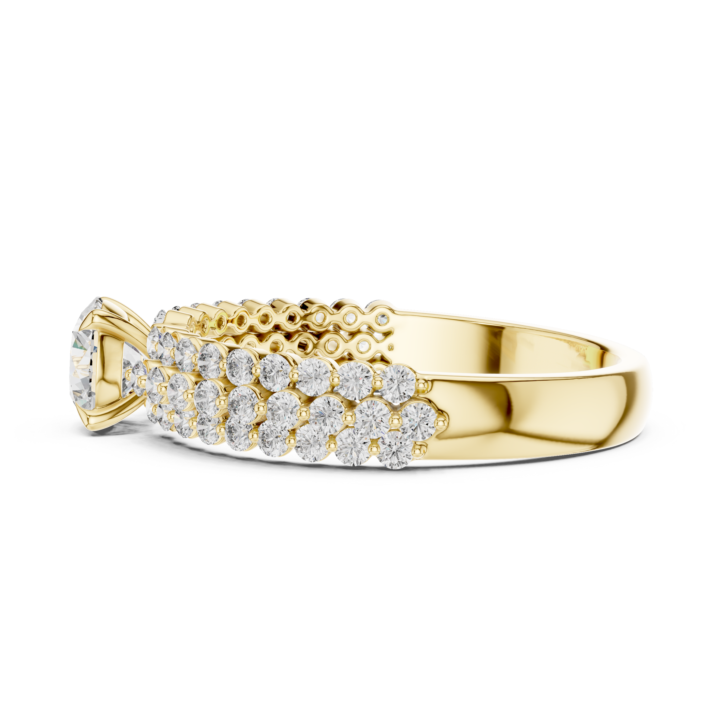 0.50 Carat Round Cut Lab-Grown Diamond Solitaire Engagement Ring with Double Pave Band in 18K Gold