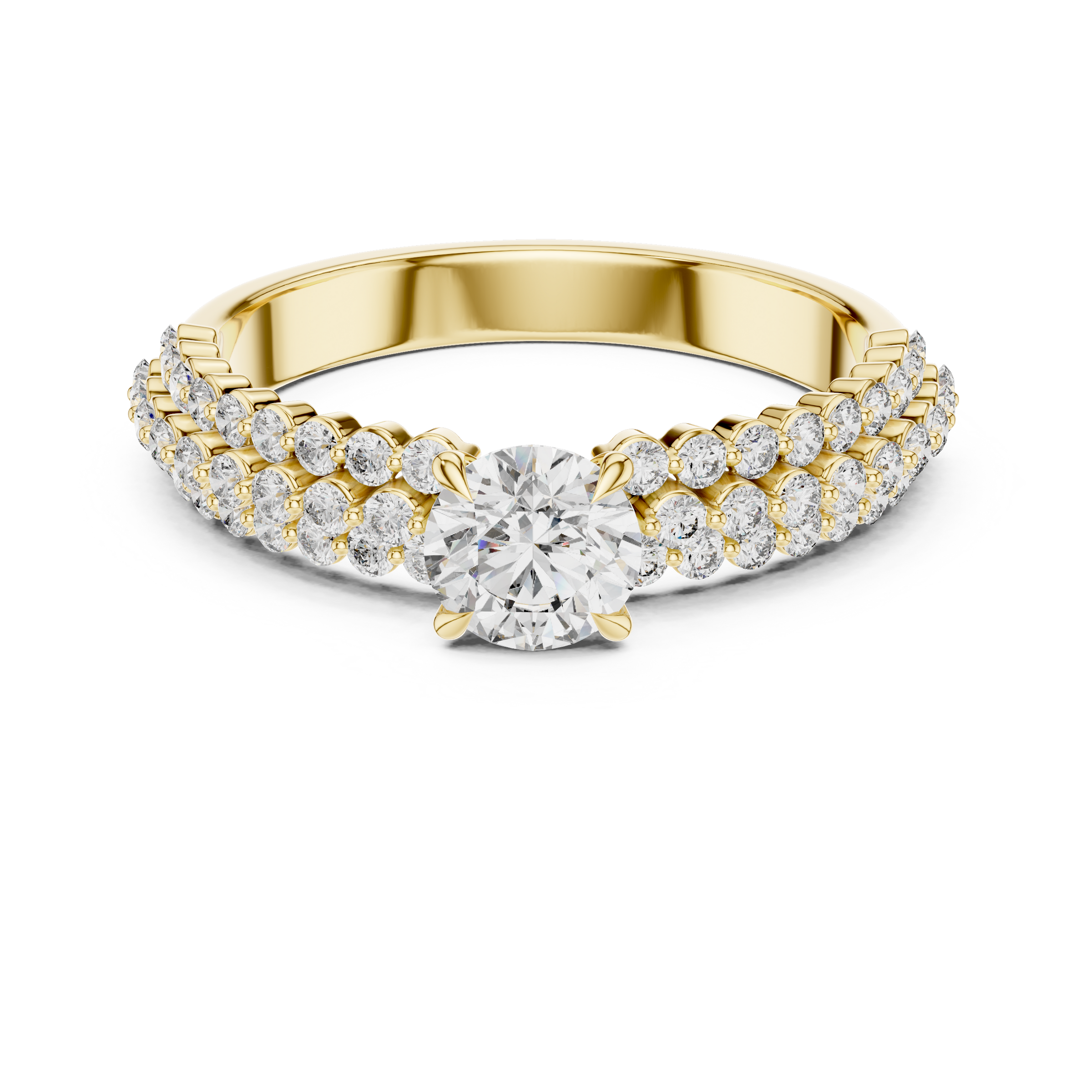 0.50 Carat Round Cut Lab-Grown Diamond Solitaire Engagement Ring with Double Pave Band in 18K Gold