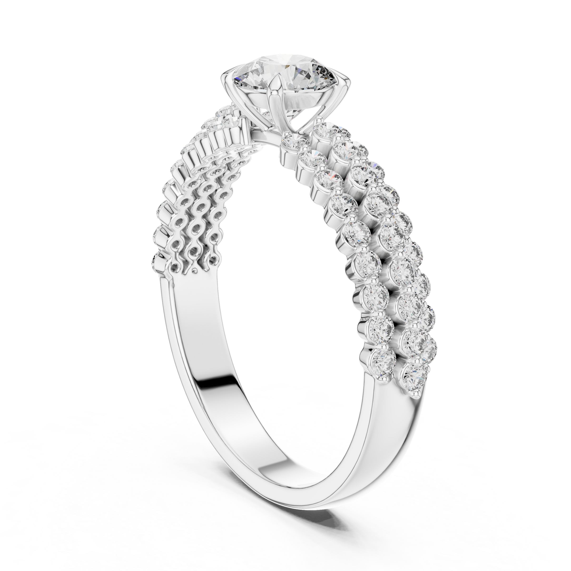 0.50 Carat Round Cut Lab-Grown Diamond Solitaire Engagement Ring with Double Pave Band in 18K Gold