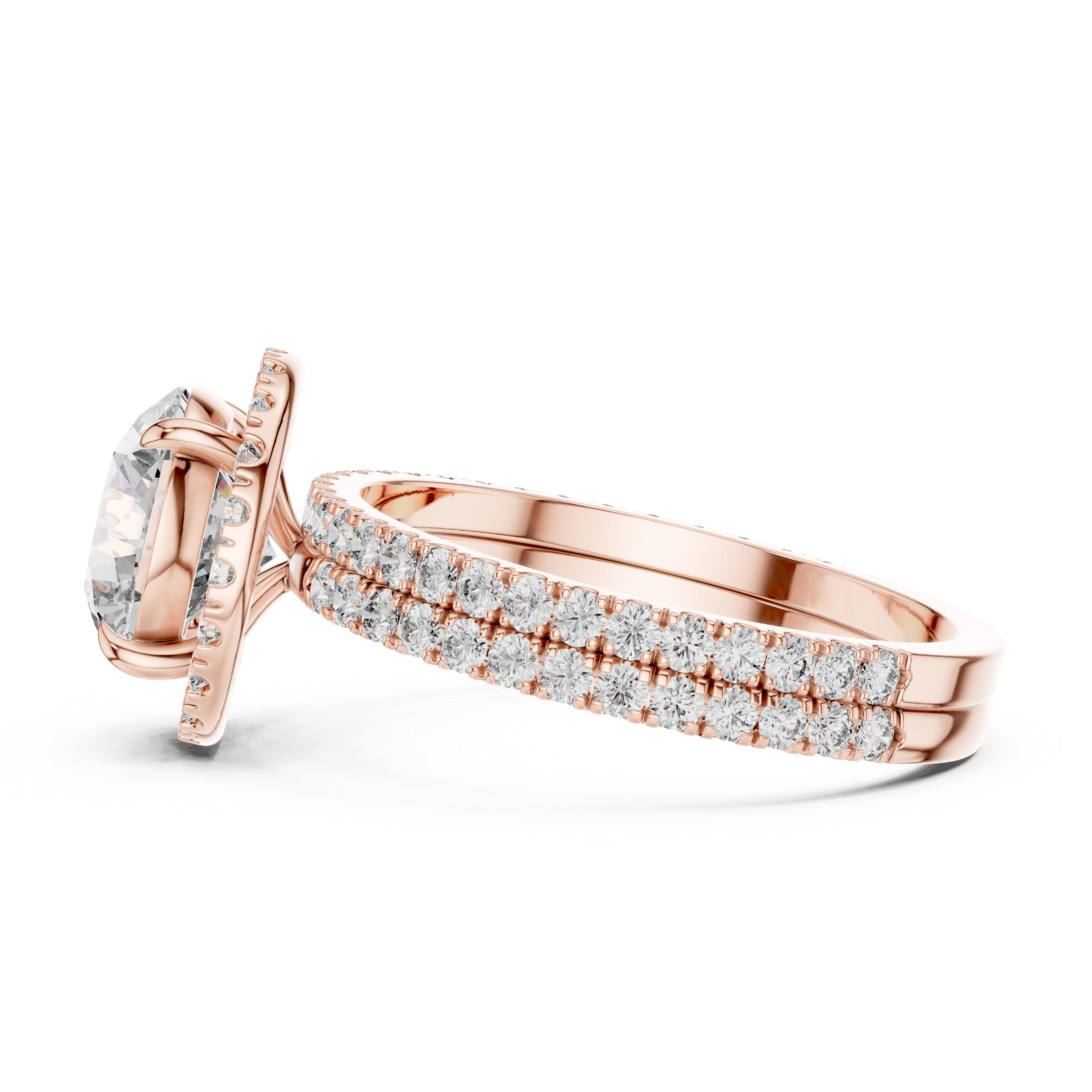 1–3 Carat Round Cut Lab-Grown Diamond Solitaire Engagement Ring with Halo & Double Pave Band in 18K Gold