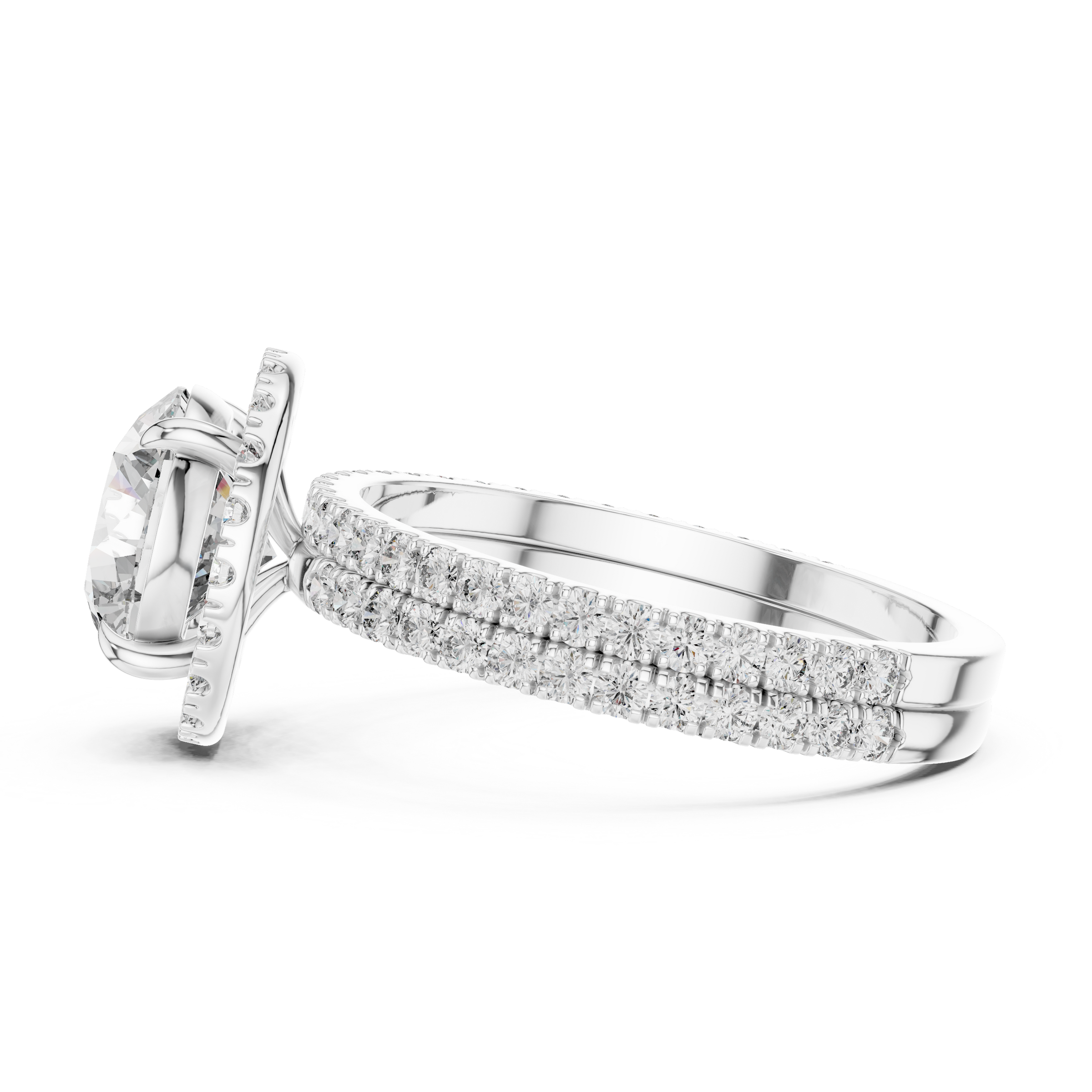 1–3 Carat Round Cut Lab-Grown Diamond Solitaire Engagement Ring with Halo & Double Pave Band in 18K Gold