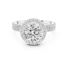 1–3 Carat Round Cut Lab-Grown Diamond Solitaire Engagement Ring with Halo & Double Pave Band in 18K Gold