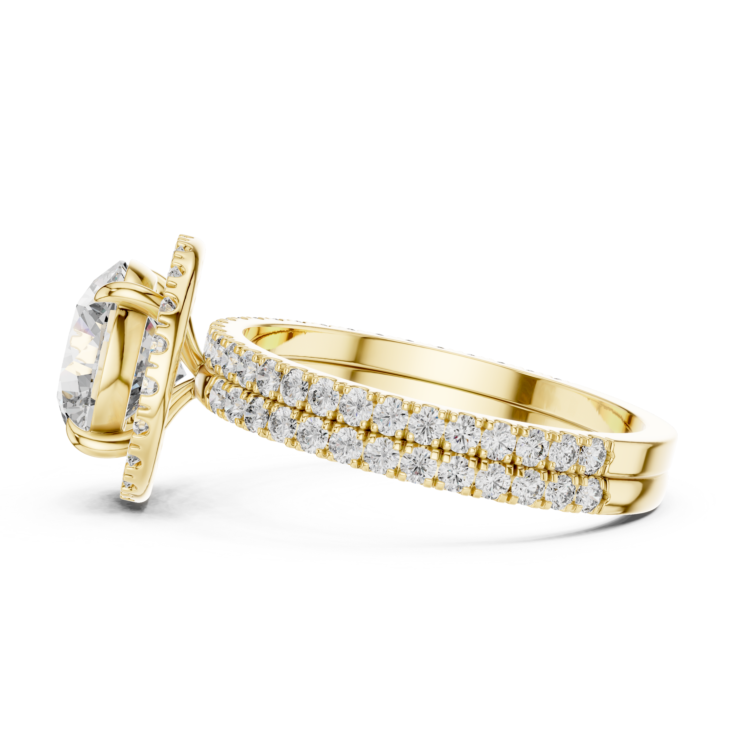 1–3 Carat Round Cut Lab-Grown Diamond Solitaire Engagement Ring with Halo & Double Pave Band in 18K Gold