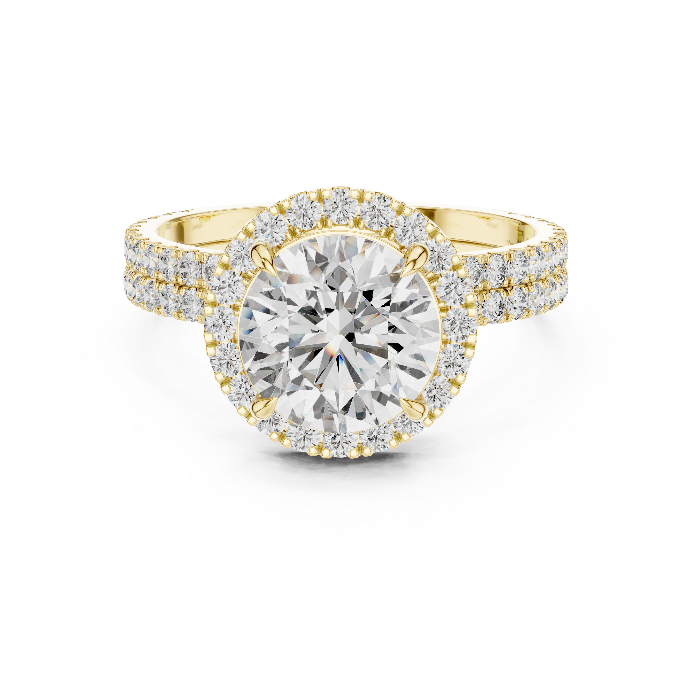 1–3 Carat Round Cut Lab-Grown Diamond Solitaire Engagement Ring with Halo & Double Pave Band in 18K Gold