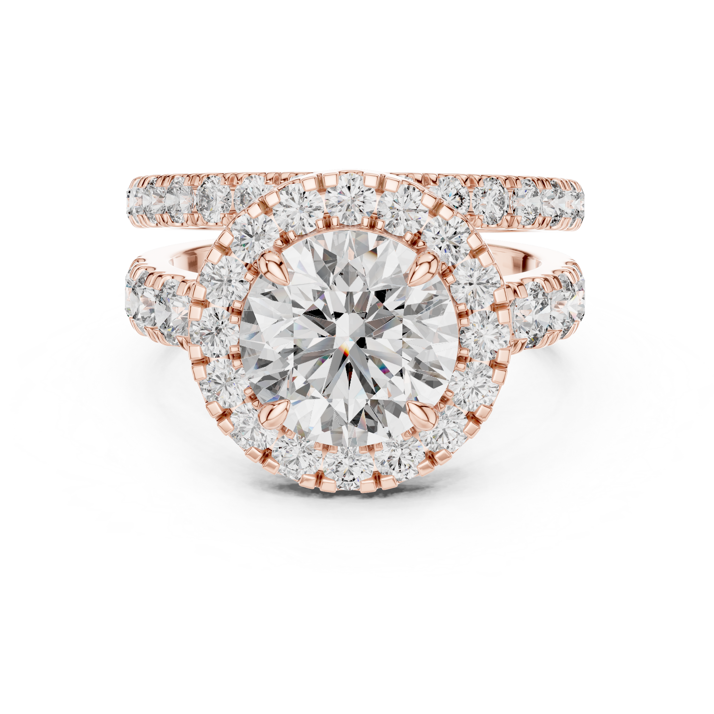 1–3 Carat Round Cut Lab-Grown Diamond Solitaire Engagement Ring with Halo & Split Pave Band in 18K Gold