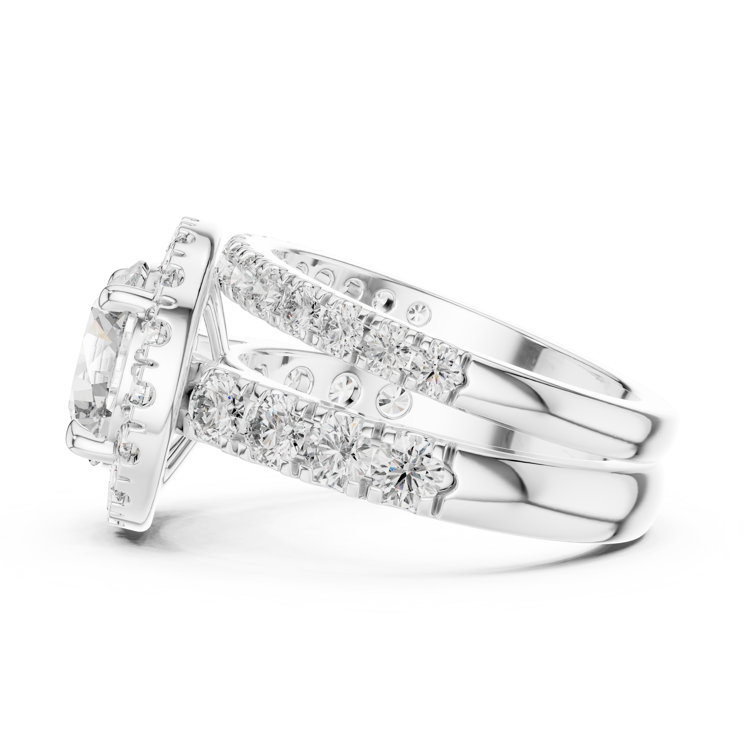 1–3 Carat Round Cut Lab-Grown Diamond Solitaire Engagement Ring with Halo & Split Pave Band in 18K Gold