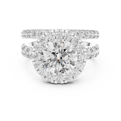 1–3 Carat Round Cut Lab-Grown Diamond Solitaire Engagement Ring with Halo & Split Pave Band in 18K Gold