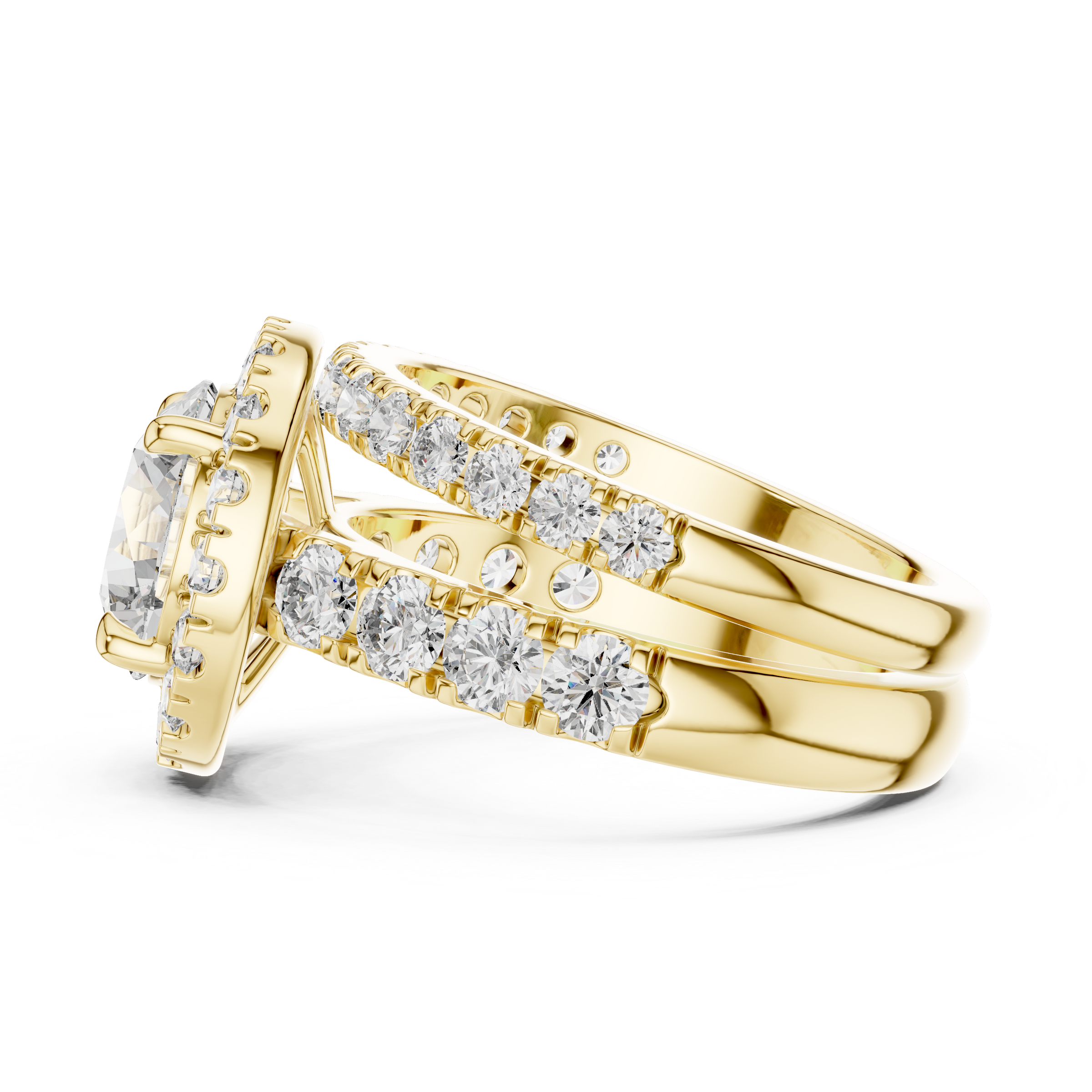 1–3 Carat Round Cut Lab-Grown Diamond Solitaire Engagement Ring with Halo & Split Pave Band in 18K Gold