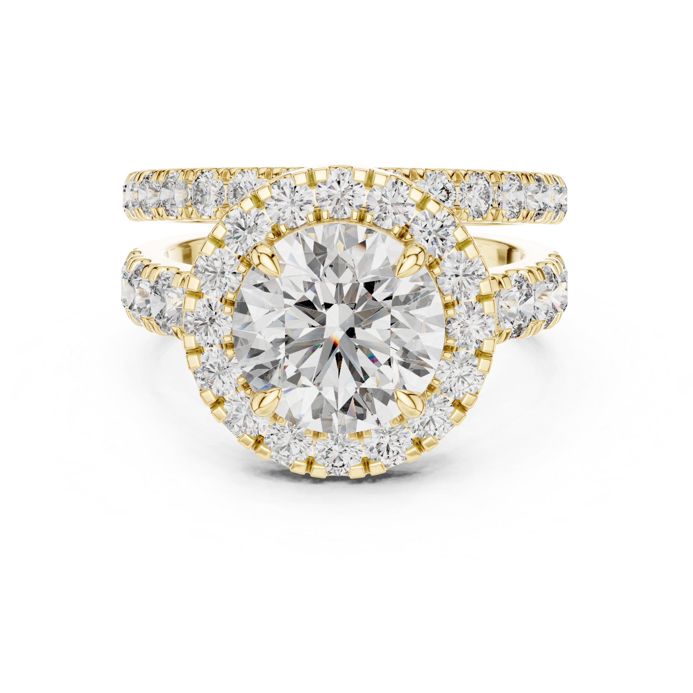 1–3 Carat Round Cut Lab-Grown Diamond Solitaire Engagement Ring with Halo & Split Pave Band in 18K Gold