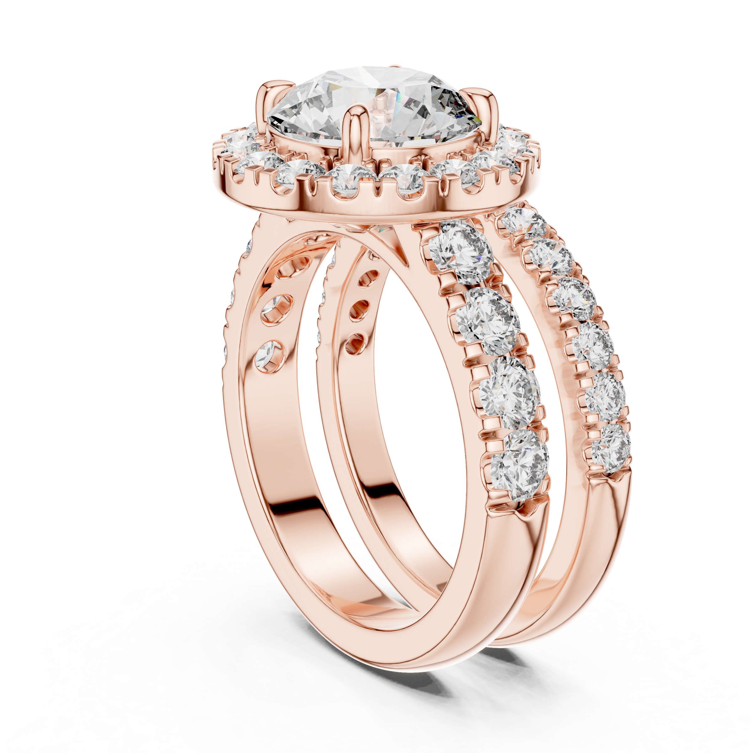1–3 Carat Round Cut Lab-Grown Diamond Solitaire Engagement Ring with Halo & Split Pave Band in 18K Gold