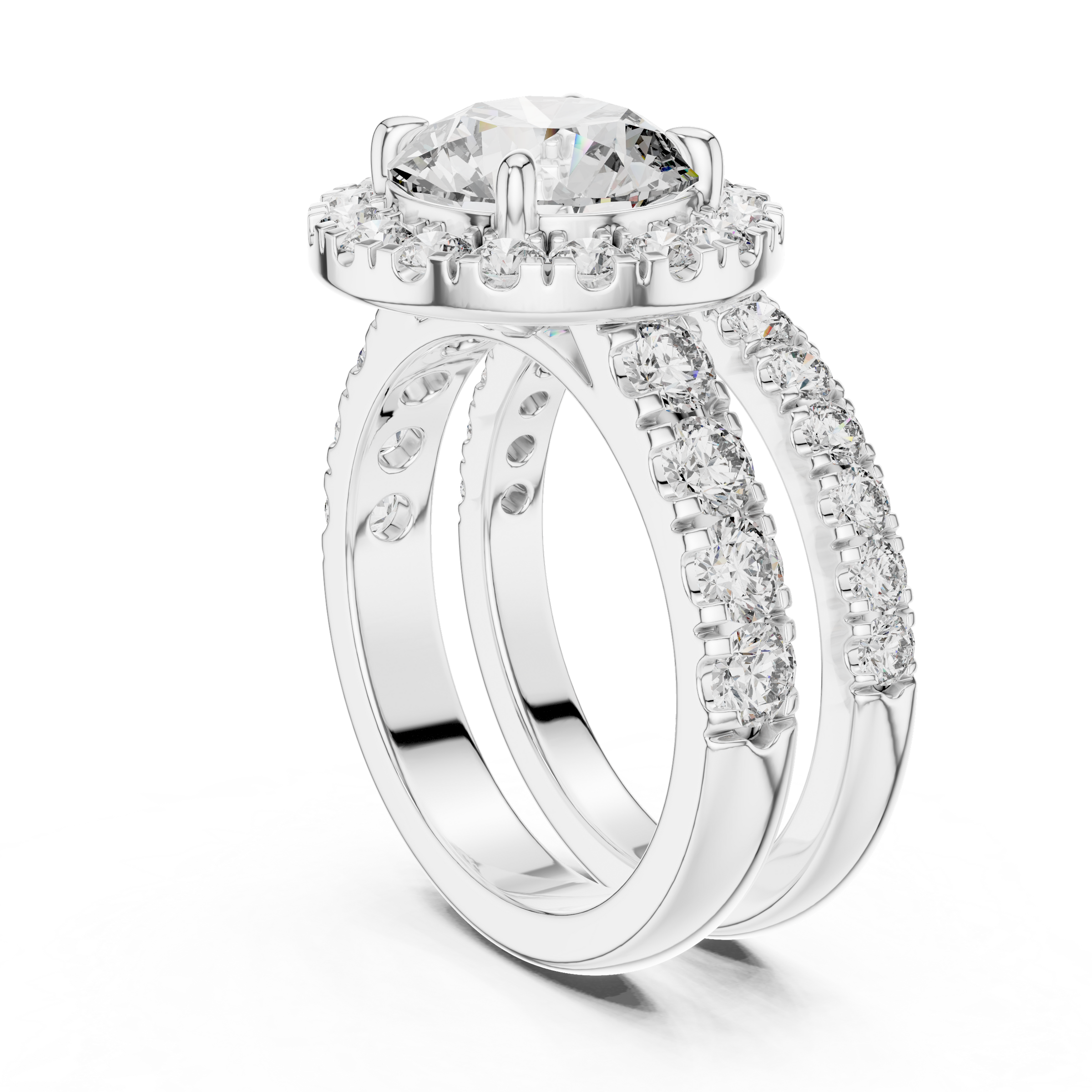 1–3 Carat Round Cut Lab-Grown Diamond Solitaire Engagement Ring with Halo & Split Pave Band in 18K Gold