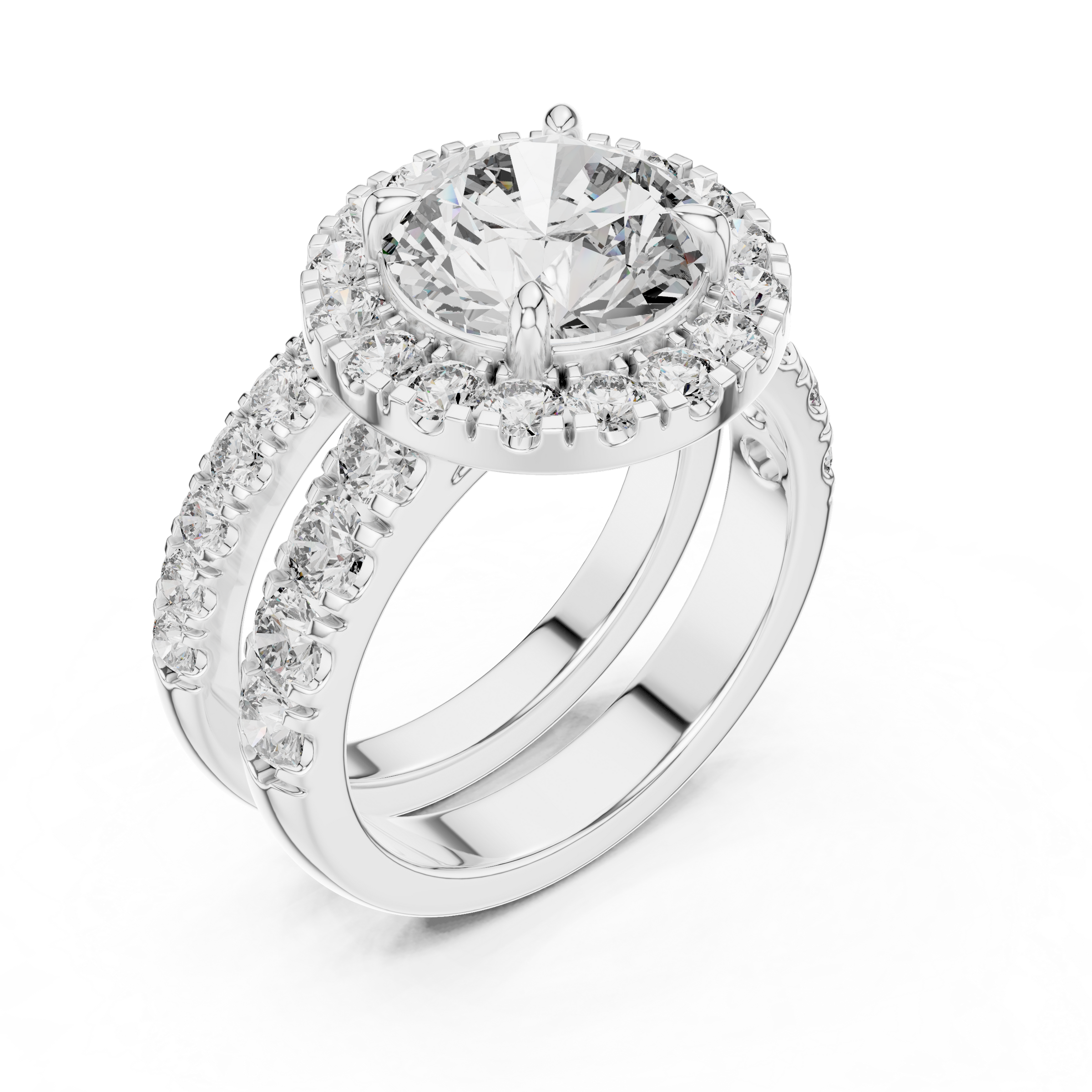 1–3 Carat Round Cut Lab-Grown Diamond Solitaire Engagement Ring with Halo & Split Pave Band in 18K Gold