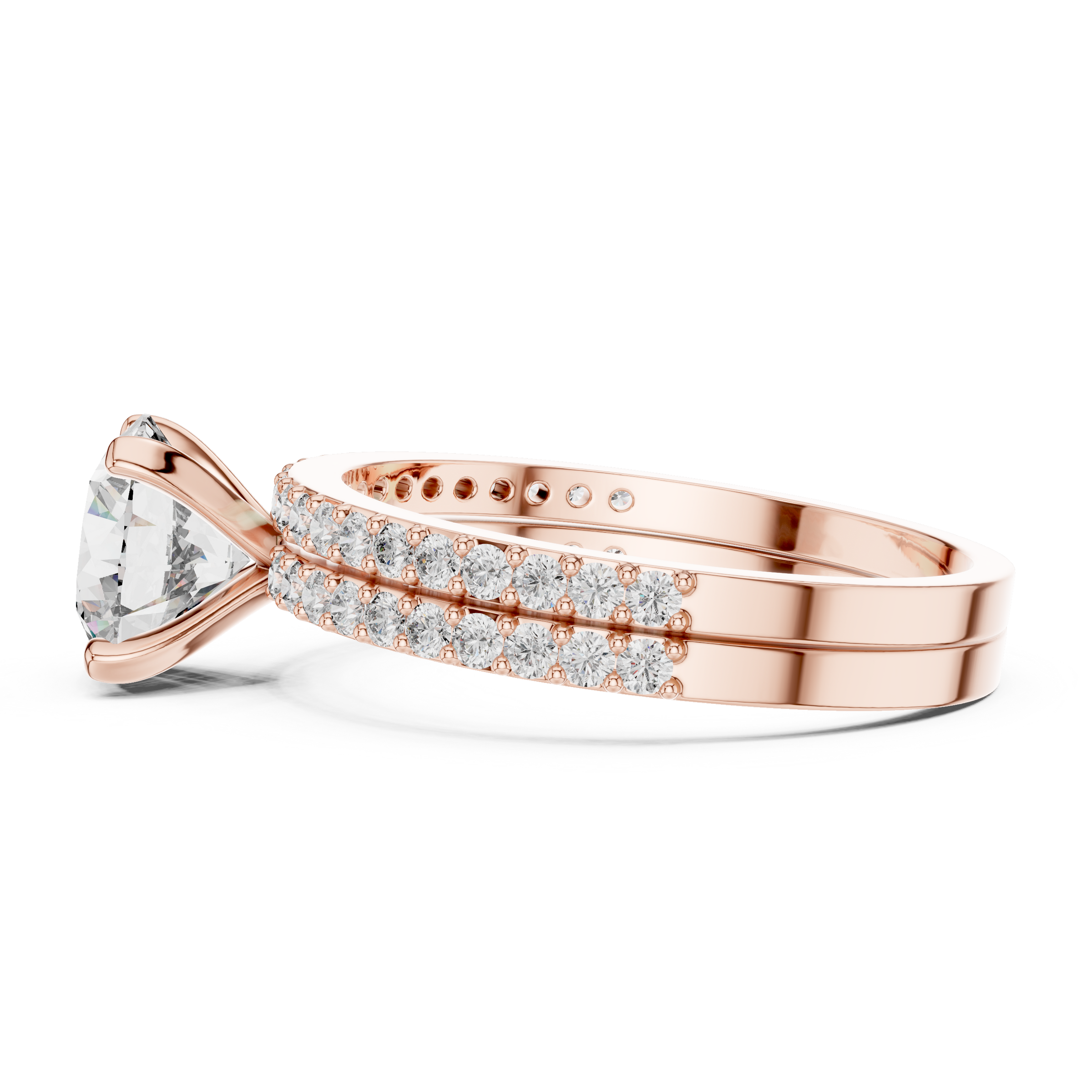 1–3 Carat Round Cut Lab-Grown Diamond Solitaire Engagement Ring with Pave Band & Half Eternity Band in 18K Gold