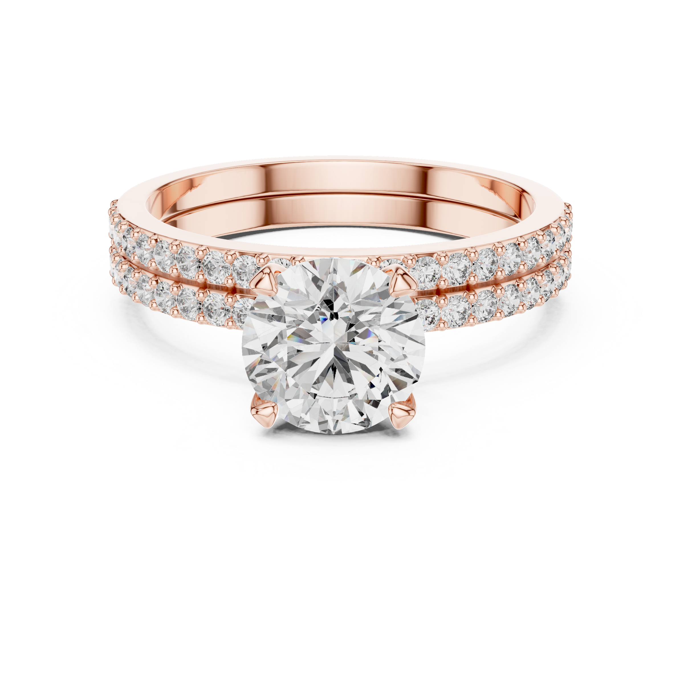 1–3 Carat Round Cut Lab-Grown Diamond Solitaire Engagement Ring with Pave Band & Half Eternity Band in 18K Gold