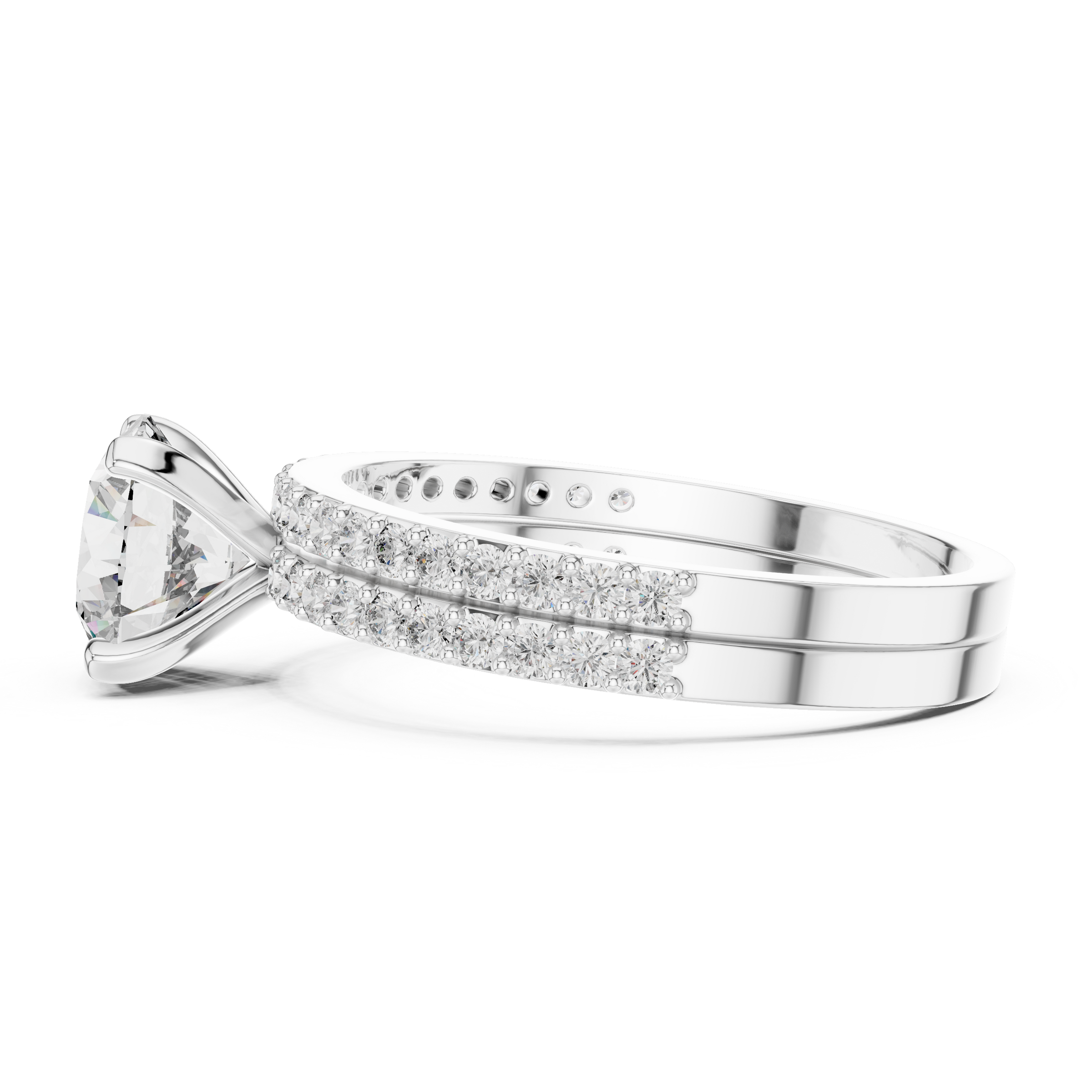 1–3 Carat Round Cut Lab-Grown Diamond Solitaire Engagement Ring with Pave Band & Half Eternity Band in 18K Gold